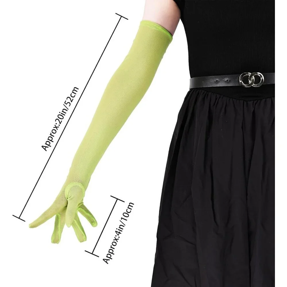 Women's Tulle Lime Green Long Satin Gloves Evening Elbow Length Party Costumes